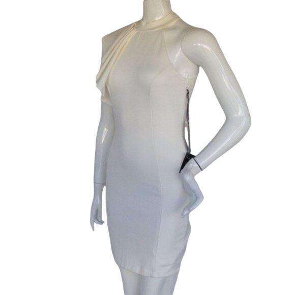 new LULUS Au Revoir Bodycon Dress, S, Asym Ruffle shoulder, Ivory - Picture 4 of 14